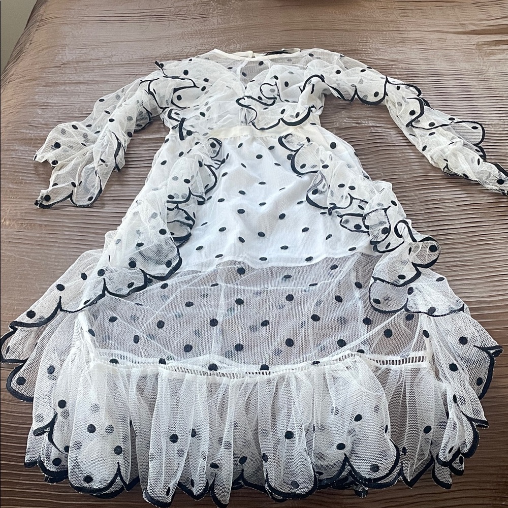 Beulah Sheer White and Black Polka Dot Midi Dress
